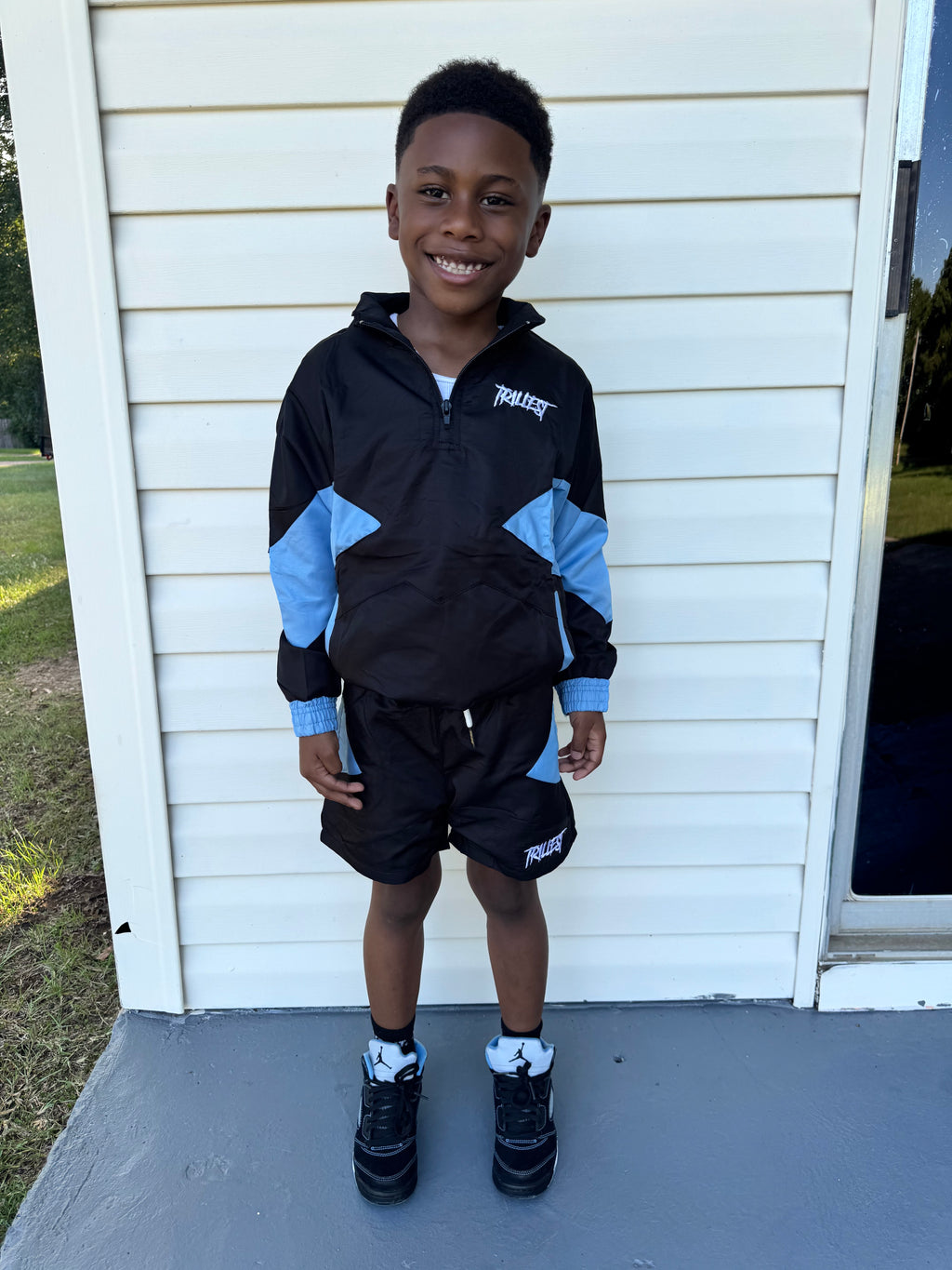 Trill Kids Panel Windbreaker Set - Black\ UNC Blue