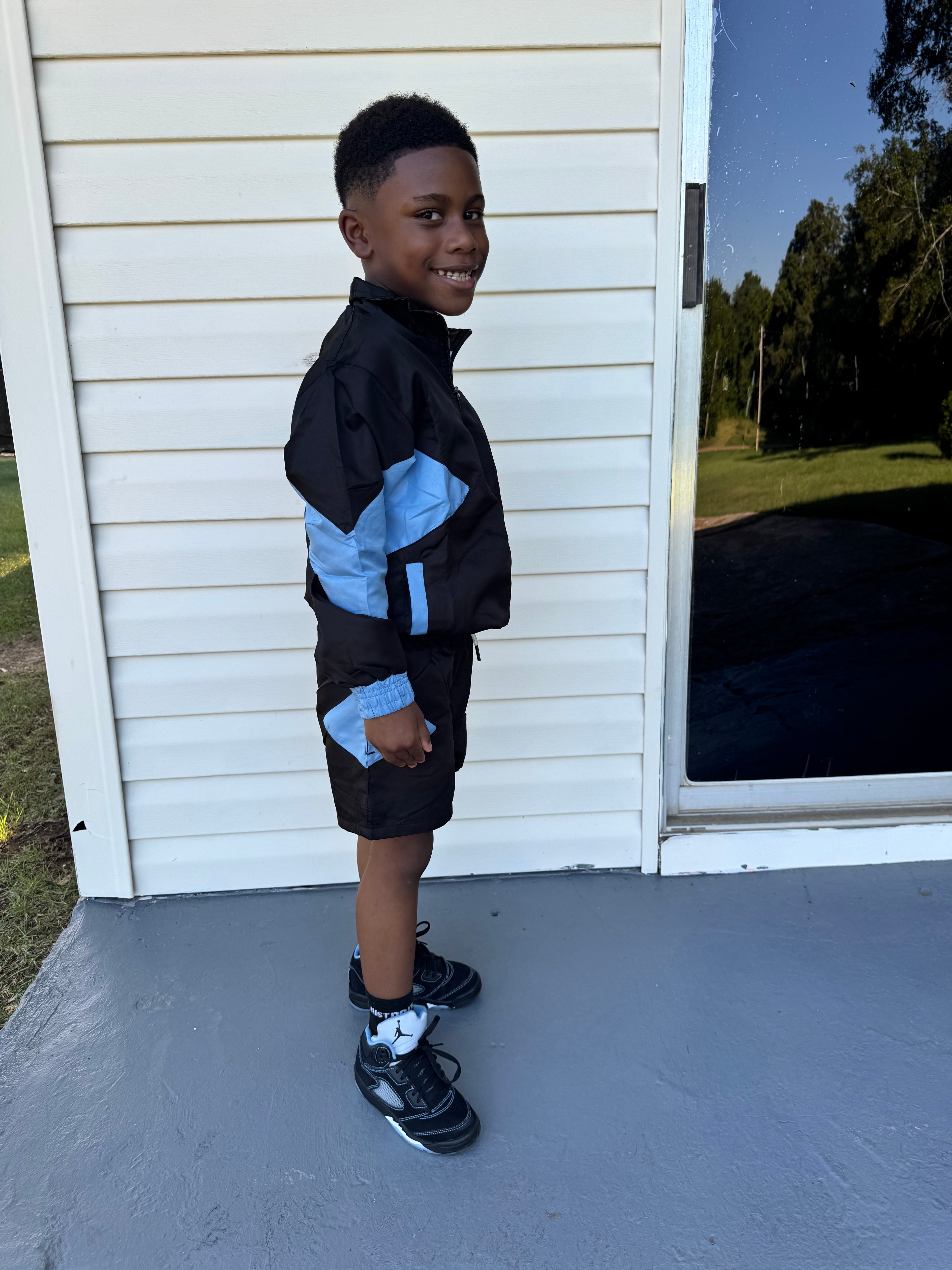 Trill Kids Panel Windbreaker Set - Black\ UNC Blue