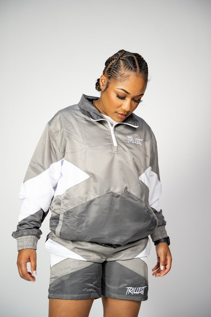 Trillest Panel Windbreaker Jacket - Gray\White