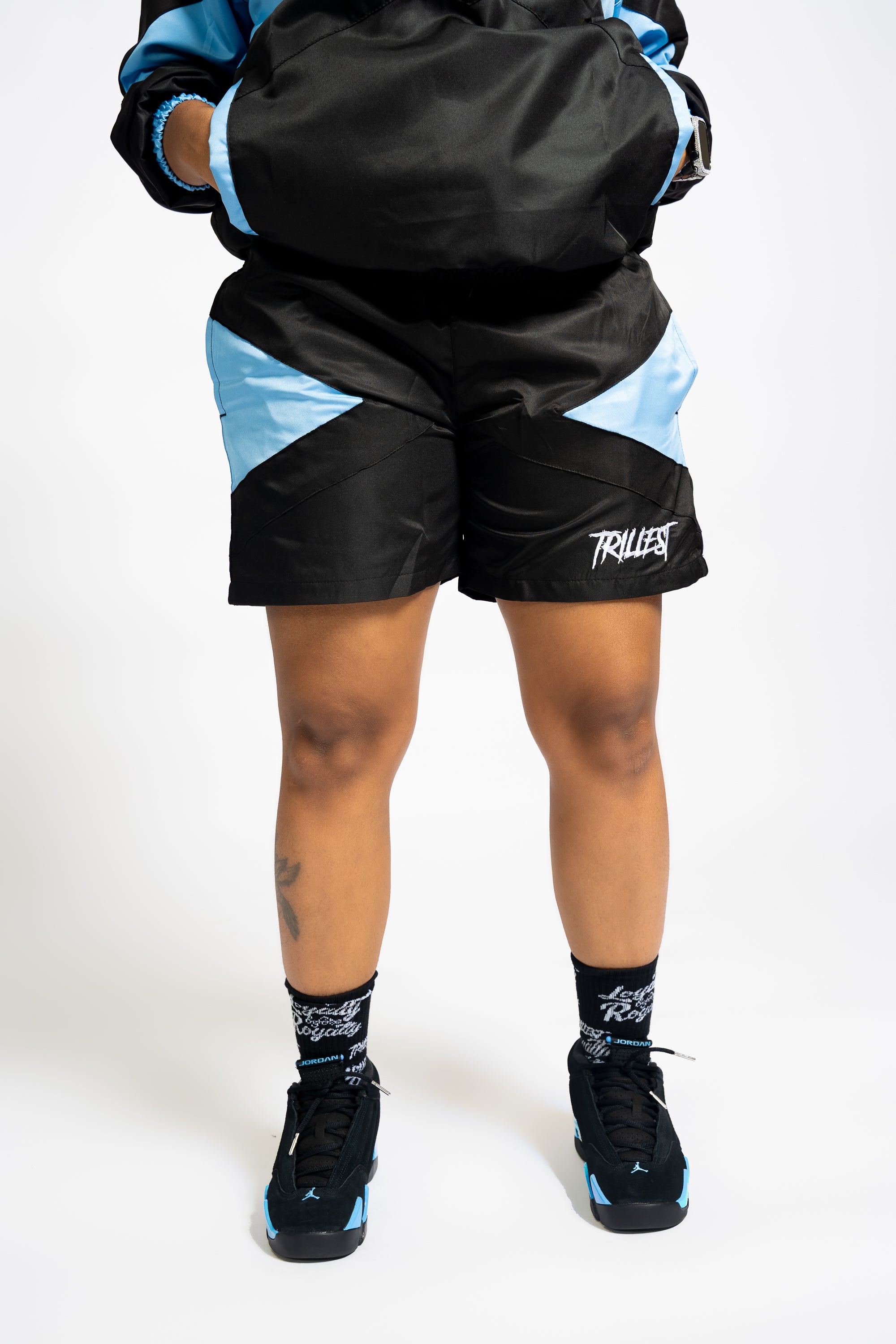 Panel Windbreaker Shorts - Black\UNC Blue