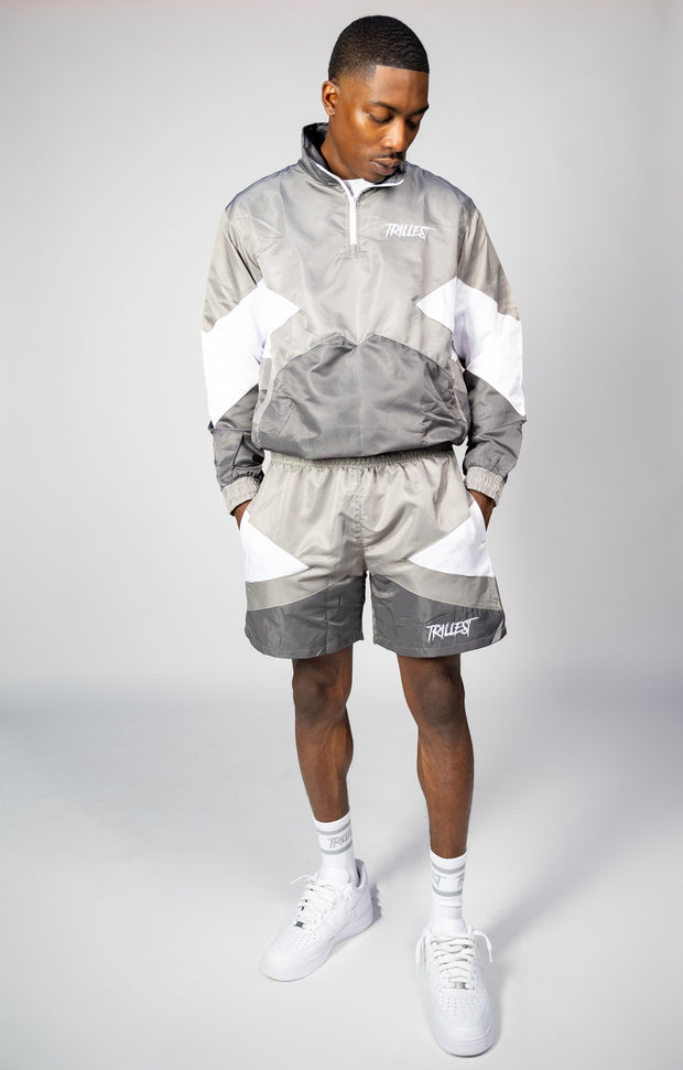 Trillest Panel Windbreaker Shorts - Gray\White