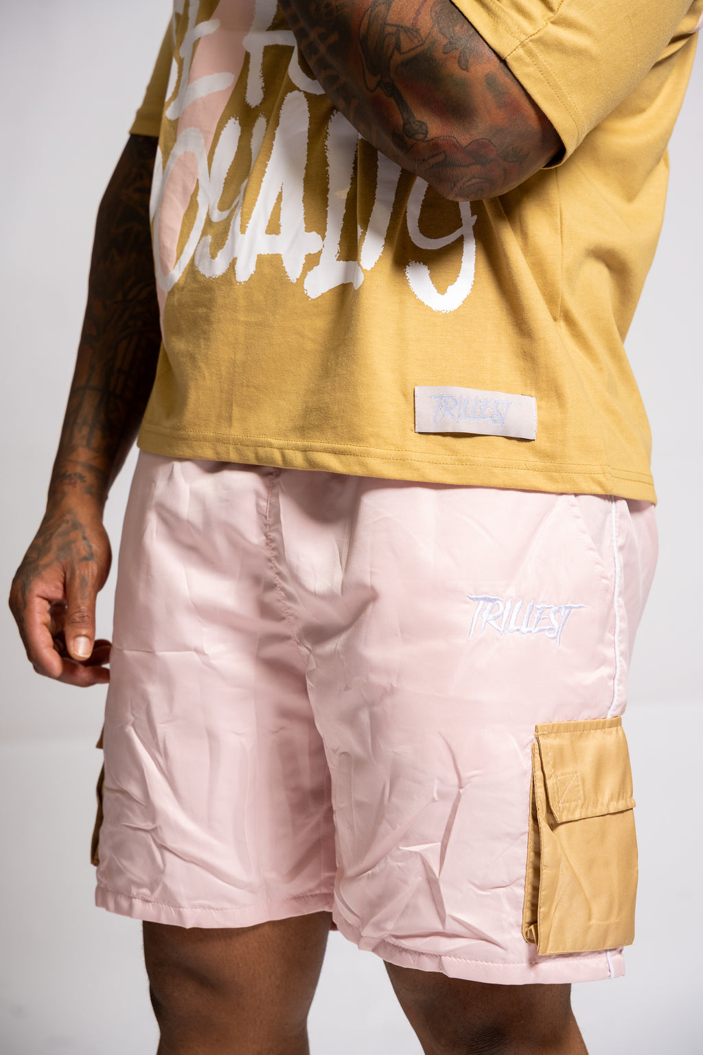 Cargo Windbreaker Shorts - Pink/Tan