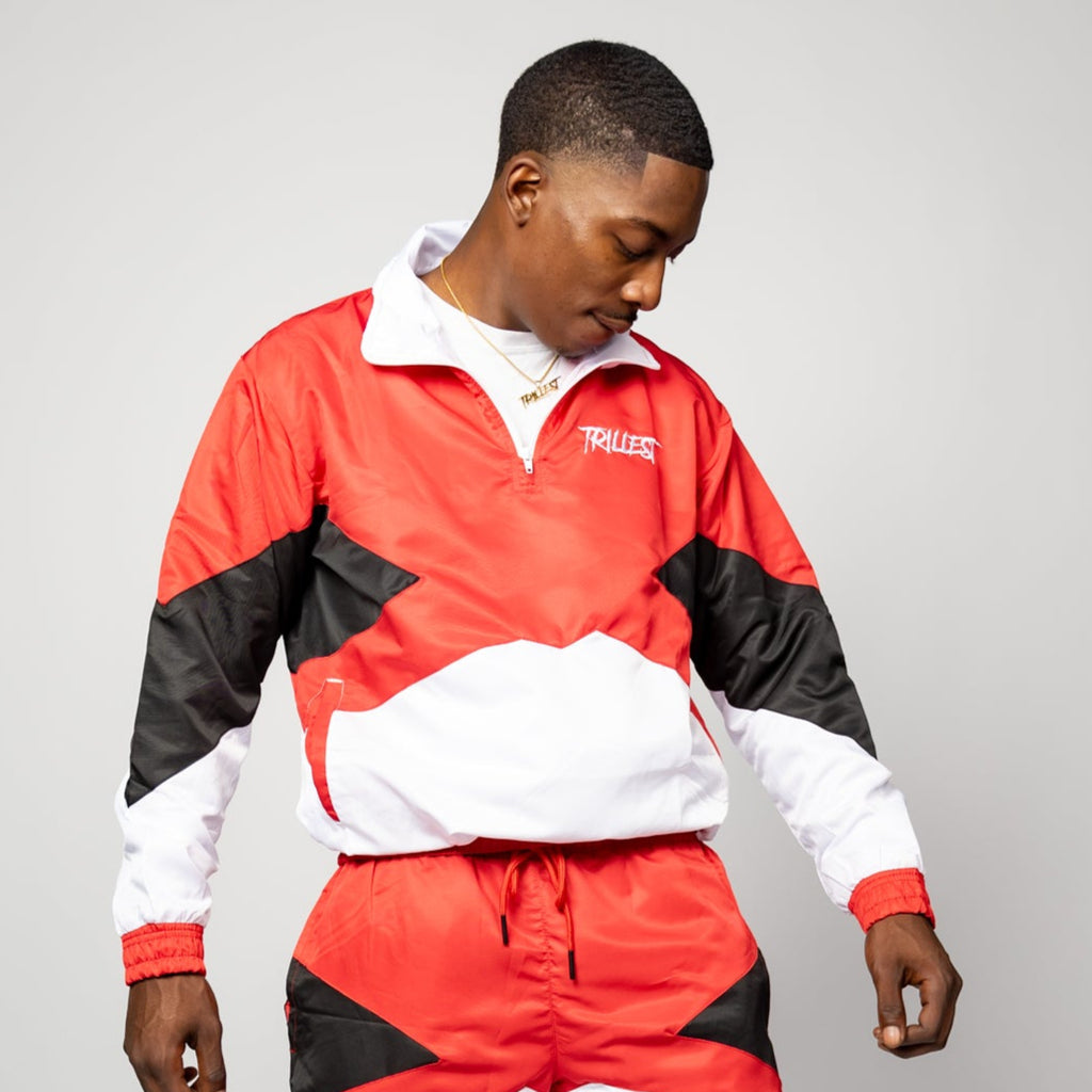 Trillest Panel Windbreaker Jacket - Red\Black\White