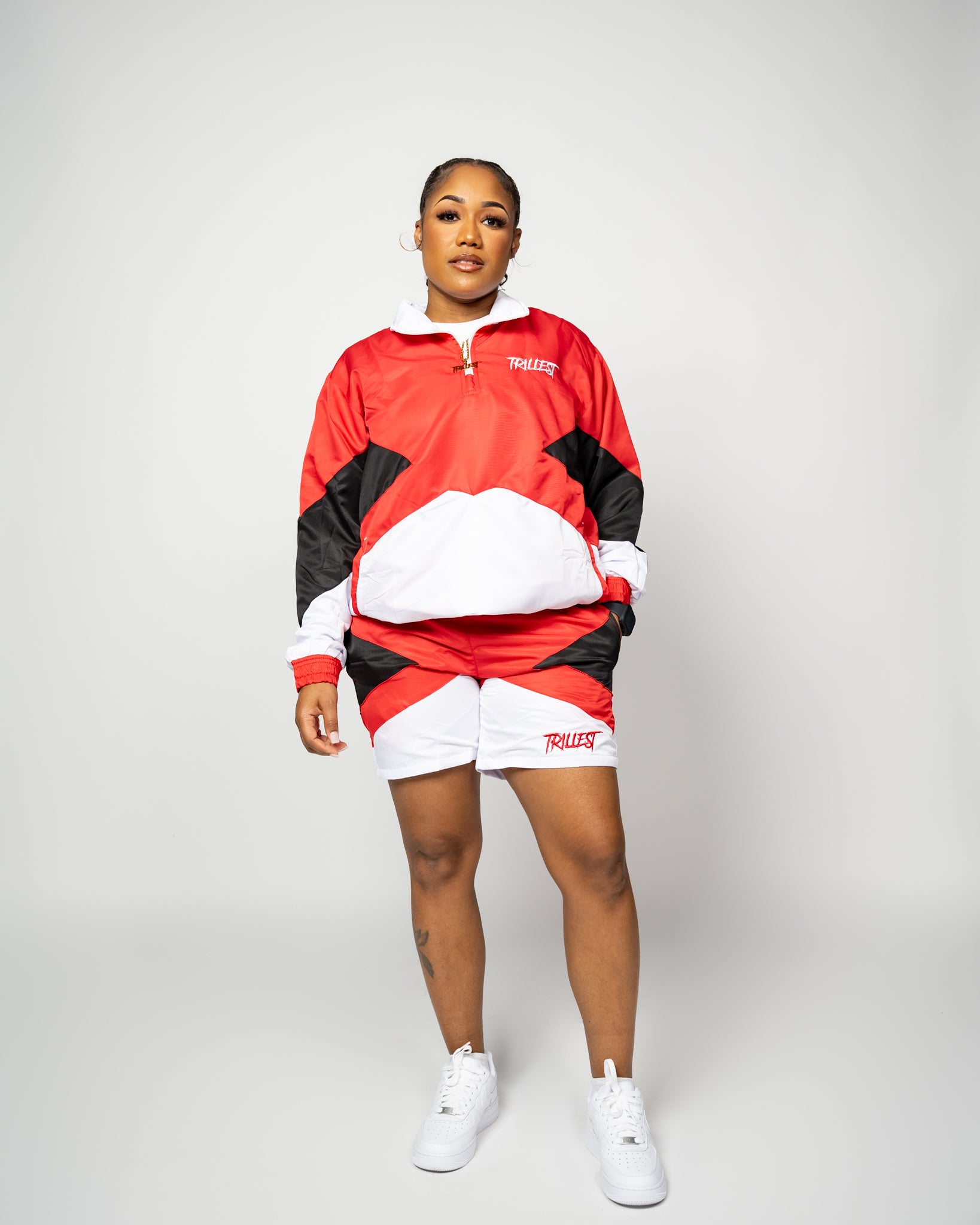 Trillest Panel Windbreaker Shorts - Red\Black\White