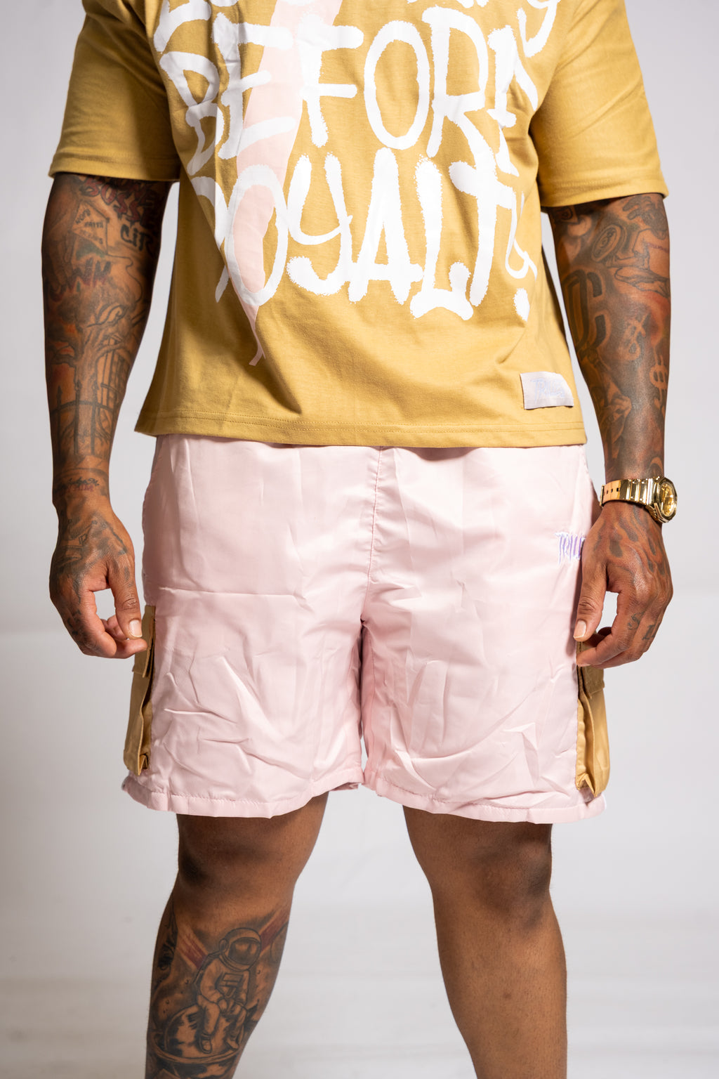 Cargo Windbreaker Shorts - Pink/Tan