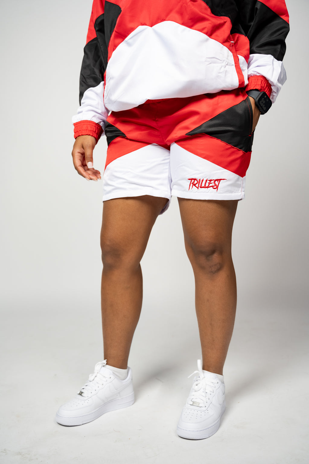 Trillest Panel Windbreaker Shorts - Red\Black\White