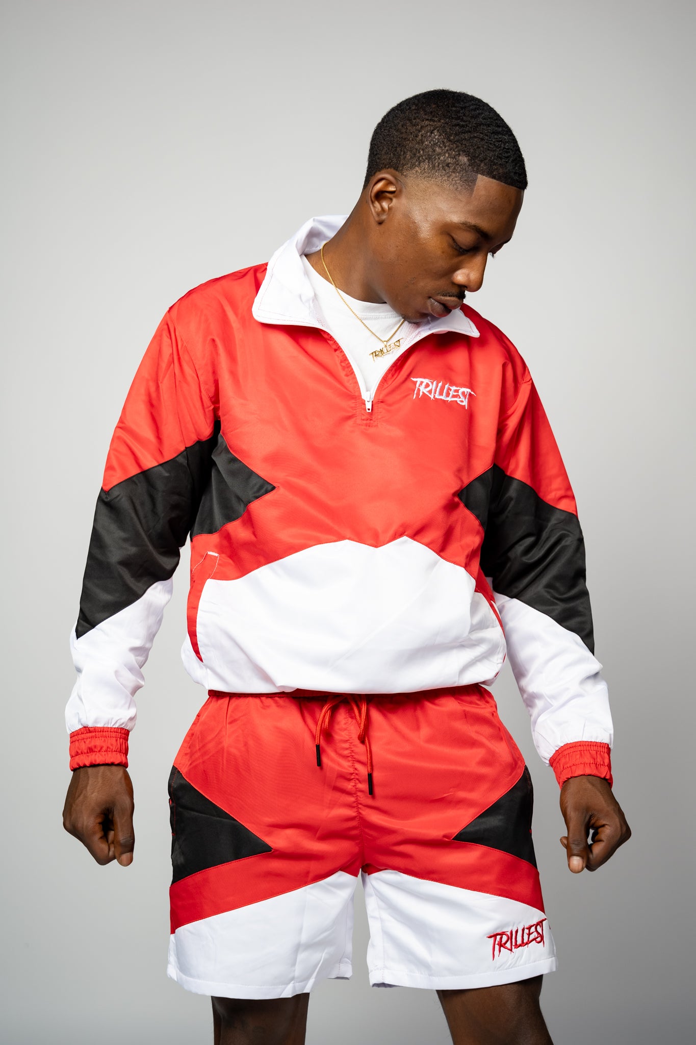Trillest Panel Windbreaker Shorts - Red\Black\White