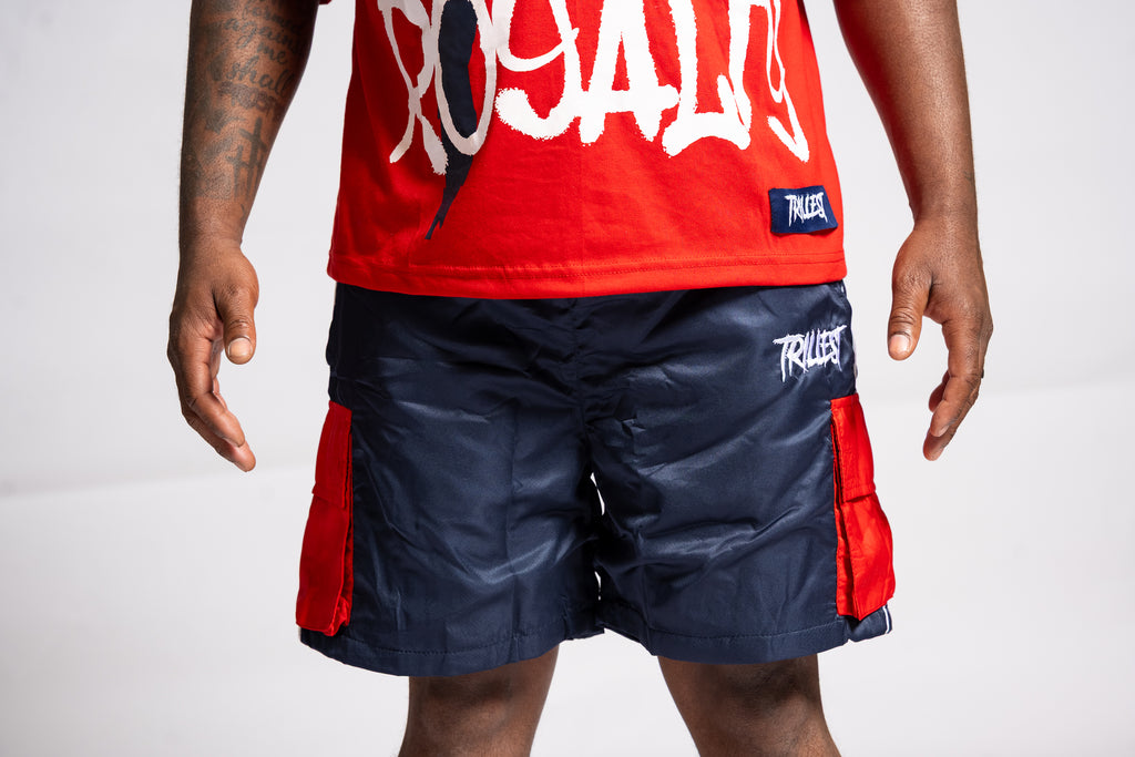 Cargo Windbreaker Shorts - Navy/Red