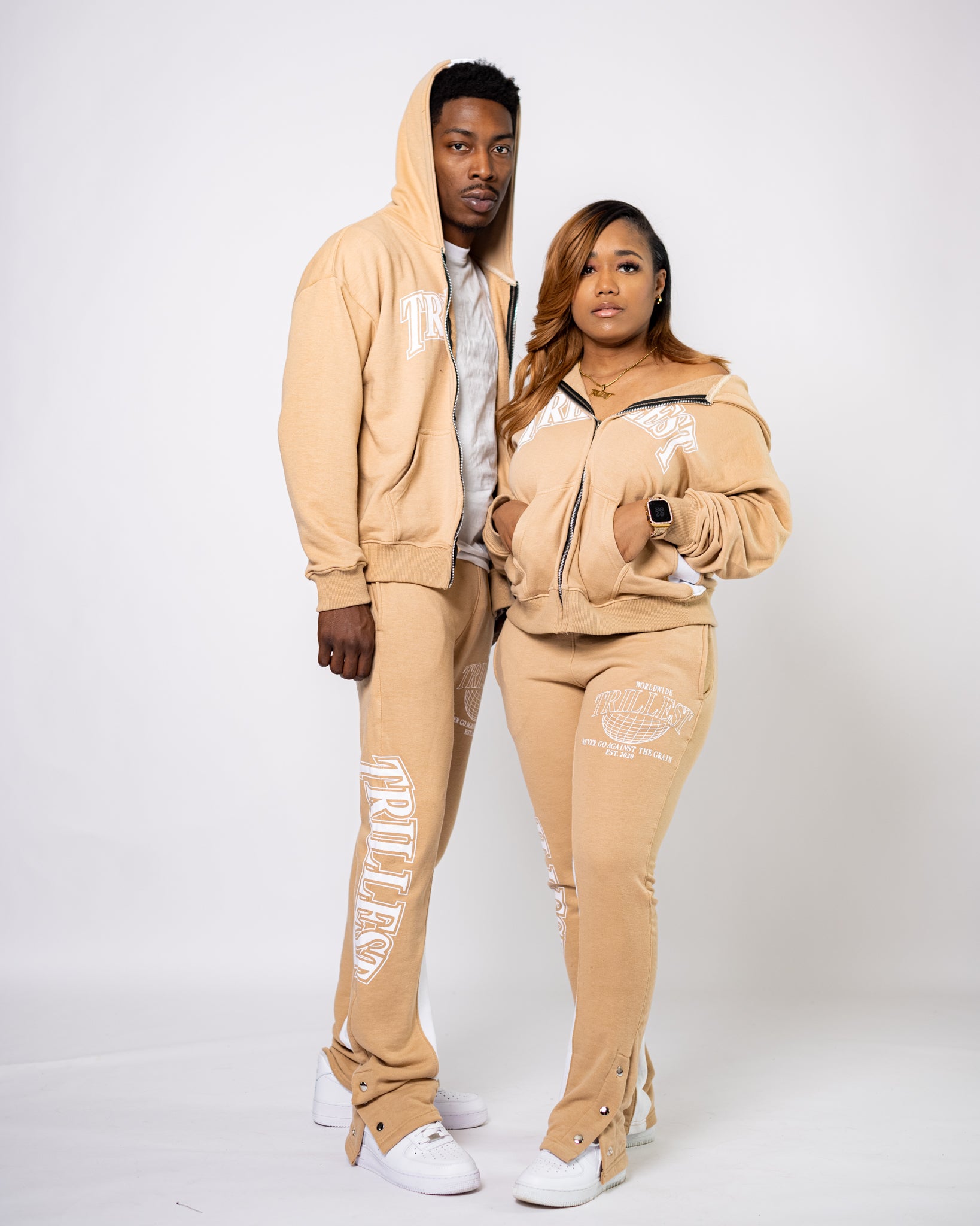 Worldwide Zip Up Set - Tan/White