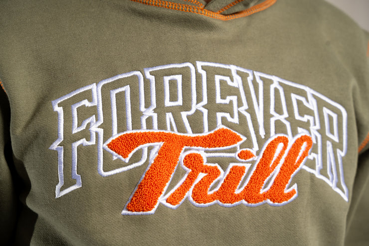 Forever Trill Chenille Patch Hoodie - Olive\Orange