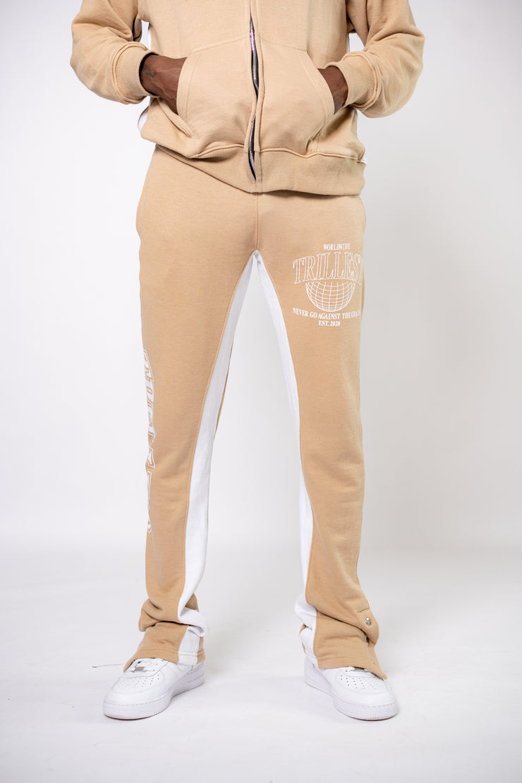 Trillest Flare Pants 3 Button - Tan\White