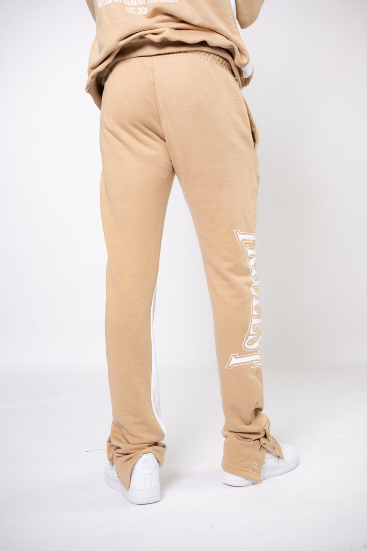 Trillest Flare Pants 3 Button - Tan\White