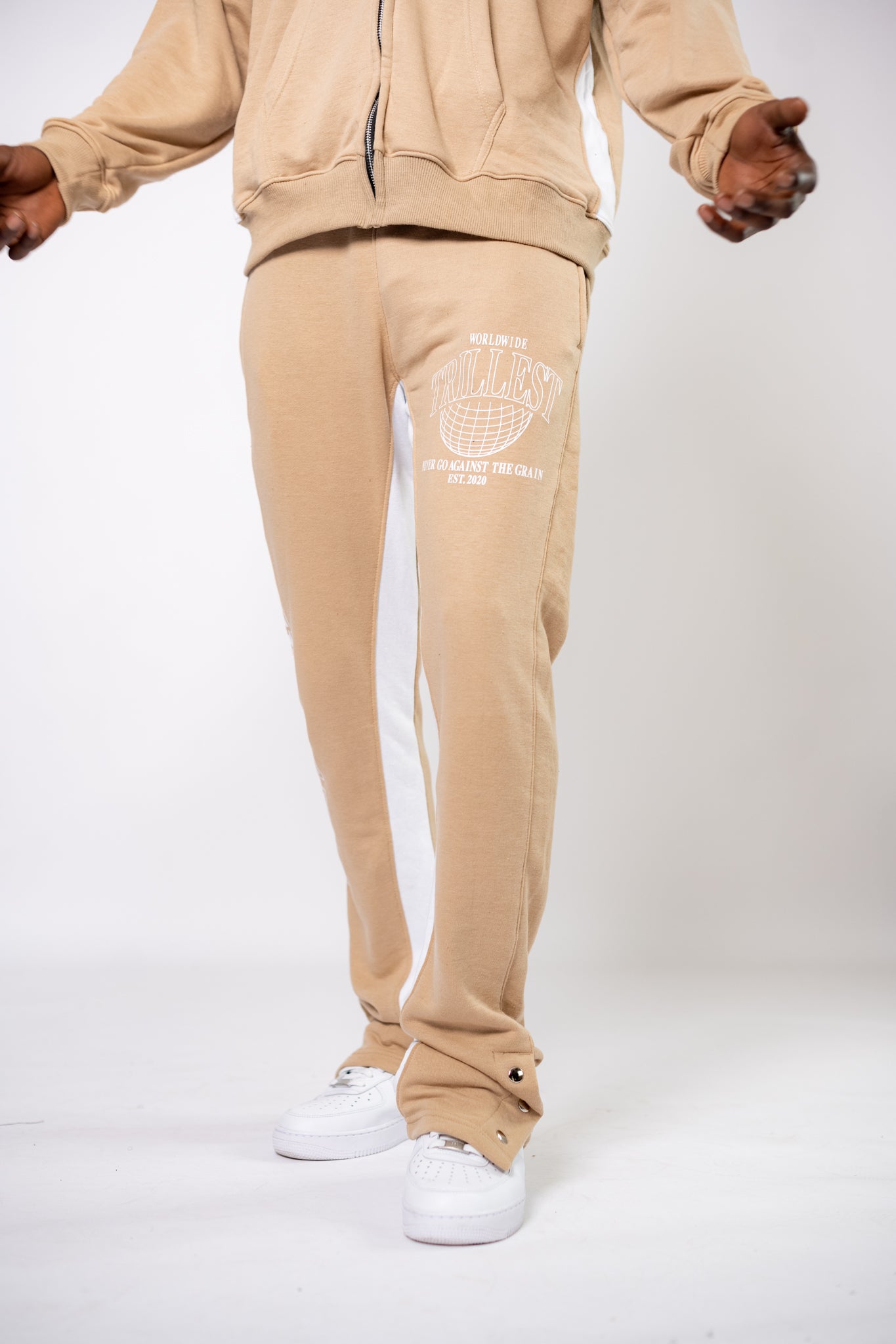 Worldwide Zip Up Set - Tan/White