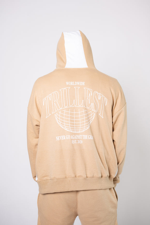 Trillest Worldwide Zip Up Jacket - Tan\White