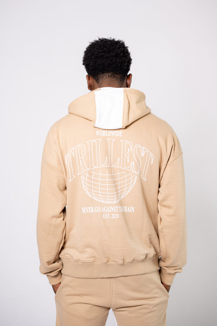 Trillest Worldwide Zip Up Jacket - Tan\White