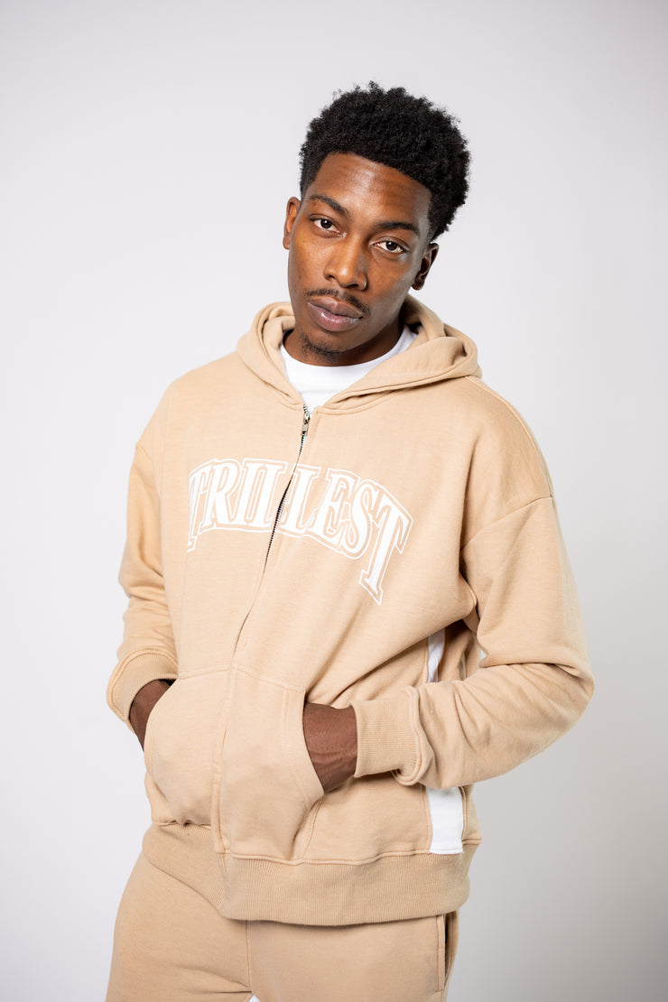 Trillest Worldwide Zip Up Jacket - Tan\White