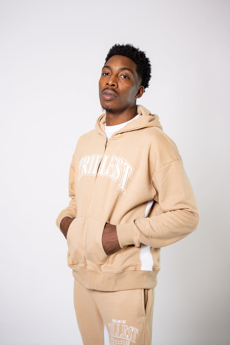 Trillest Worldwide Zip Up Jacket - Tan\White