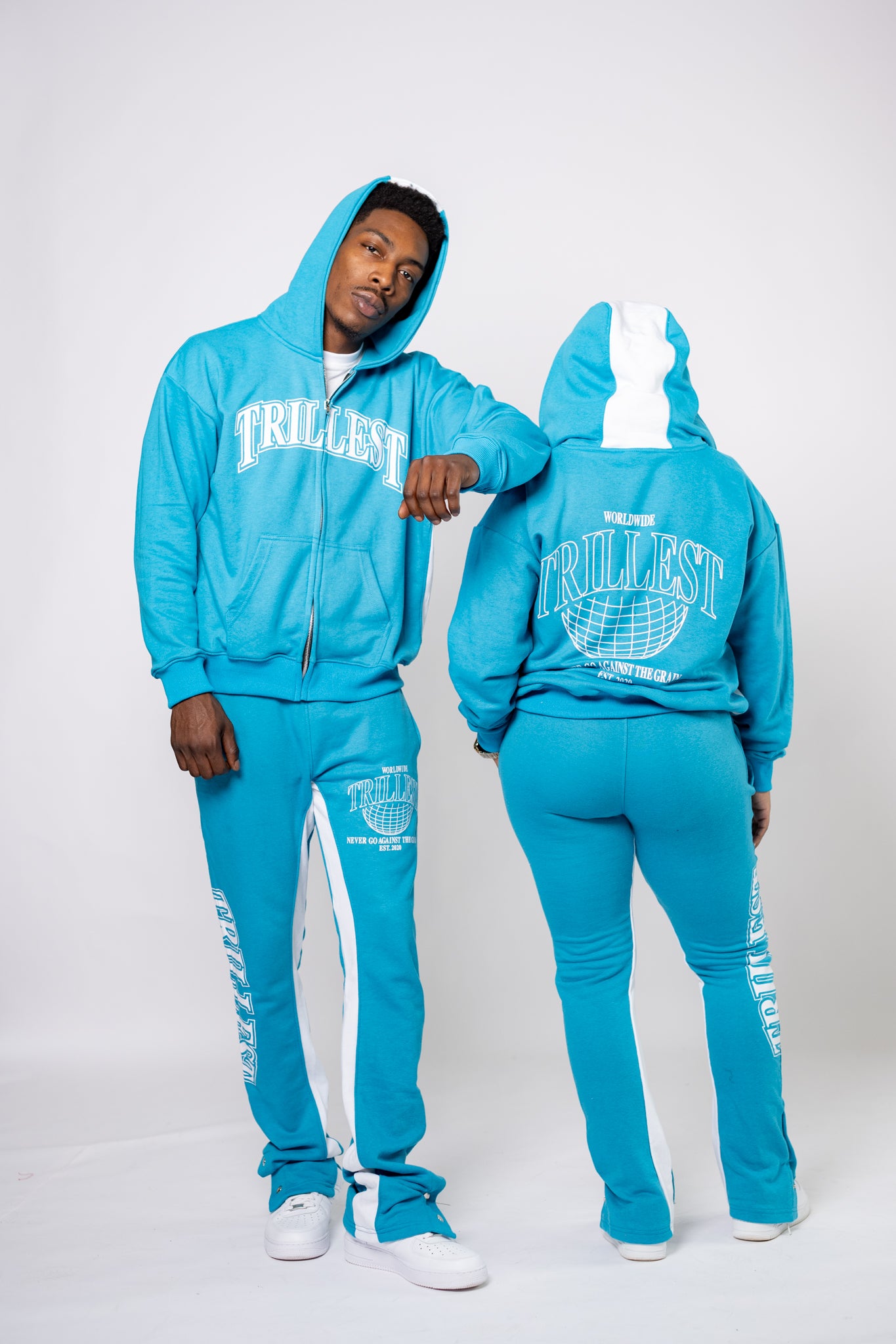 Worldwide Zip Up Set - Teal/White