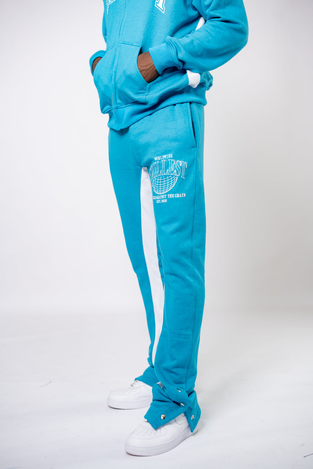 Worldwide Zip Up Set - Teal/White