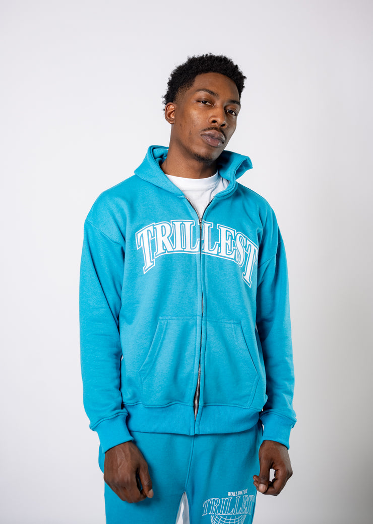 Trillest Worldwide Zip Up Jacket - Teal\White