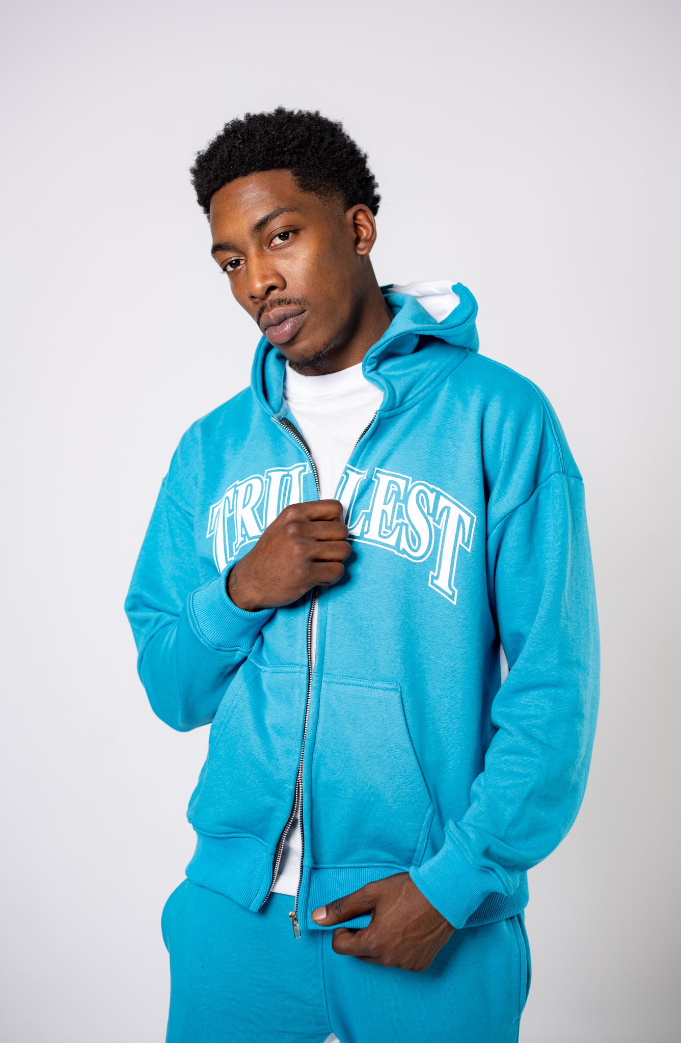 Worldwide Zip Up Set - Teal/White