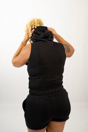 Sleeveless Hooded Short Set - Black
