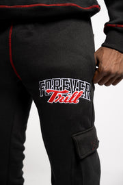 Forever Trill Chenille Cargo Joggers - Black\Red