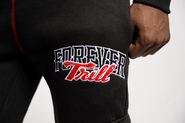 Forever Trill Chenille Cargo Joggers - Black\Red