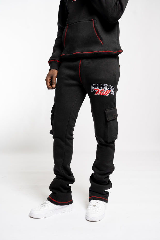 Forever Trill Chenille Cargo Joggers - Black\Red