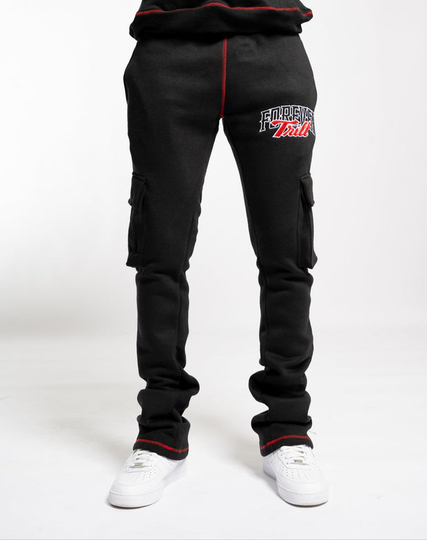 Forever Trill Chenille Cargo Joggers - Black\Red