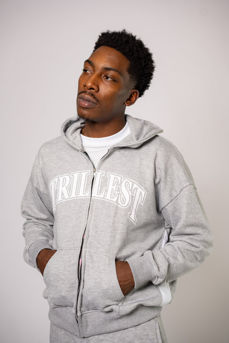 Trillest Worldwide Zip Up Jacket - Gray\White