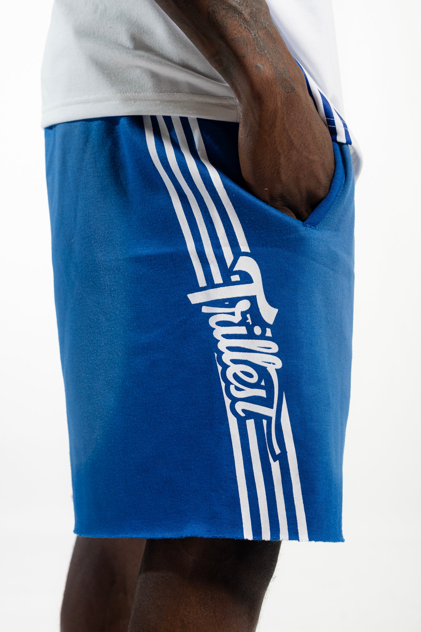 Cutoff 4-Stripes Sun Dried Shorts -  Royal/White
