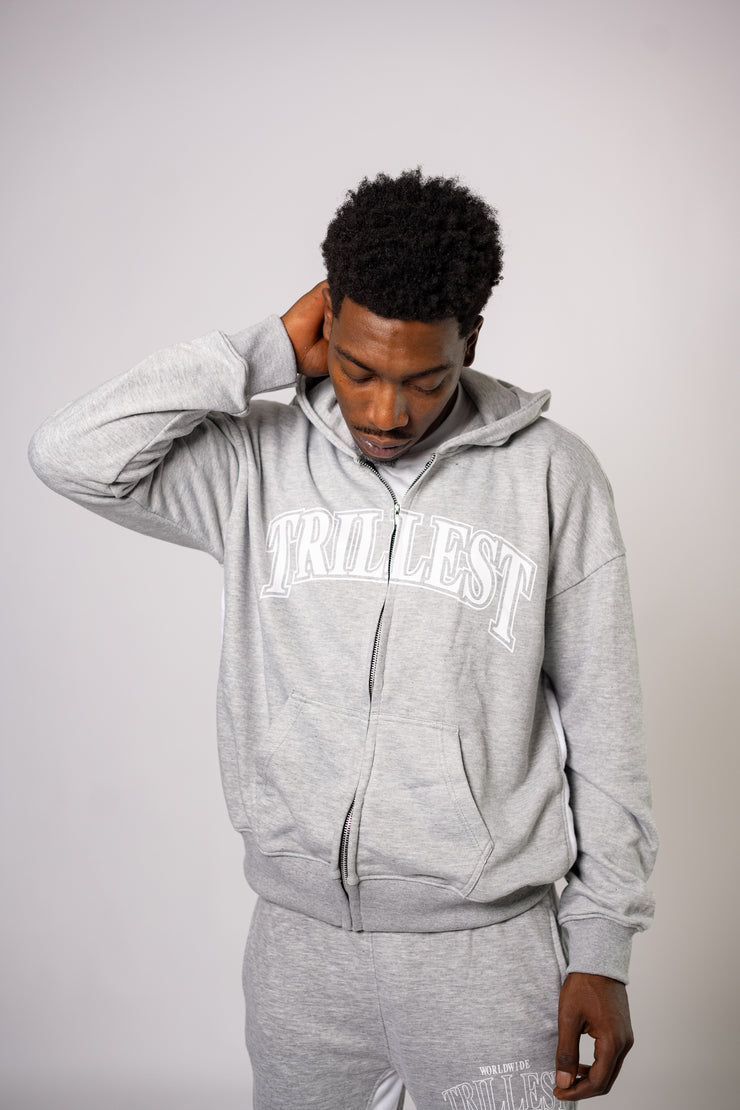 Trillest Worldwide Zip Up Jacket - Gray\White