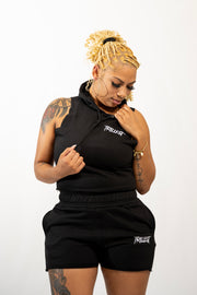 Sleeveless Hooded Short Set - Black