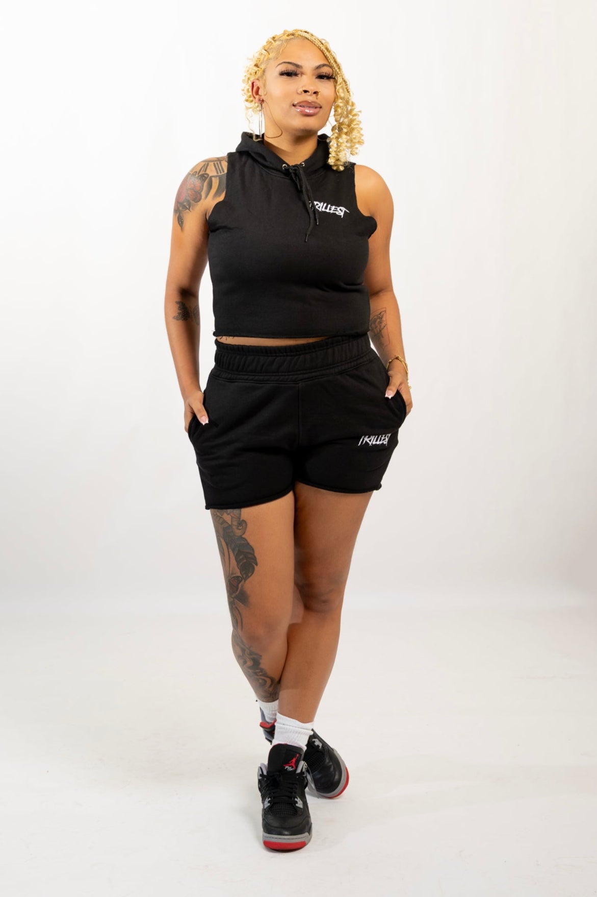 Sleeveless Hooded Short Set - Black