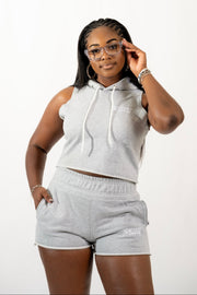 Sleeveless Hooded Short Set - Gray