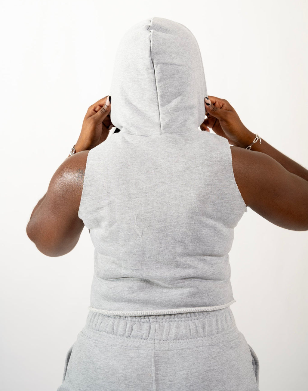 Sleeveless Hooded Short Set - Gray