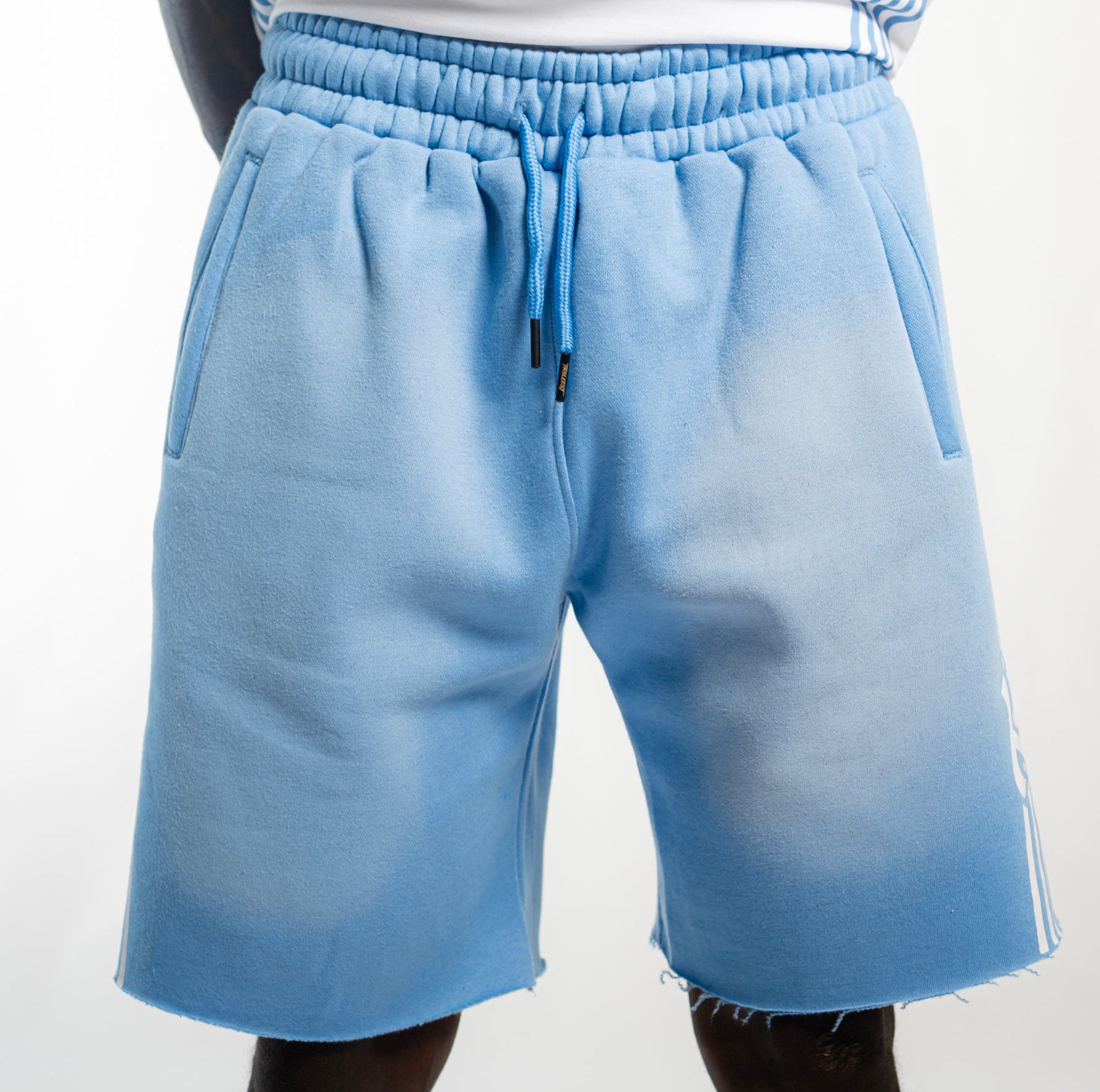 Cutoff 4-Stripes Sun Dried Shorts -  Sky/White