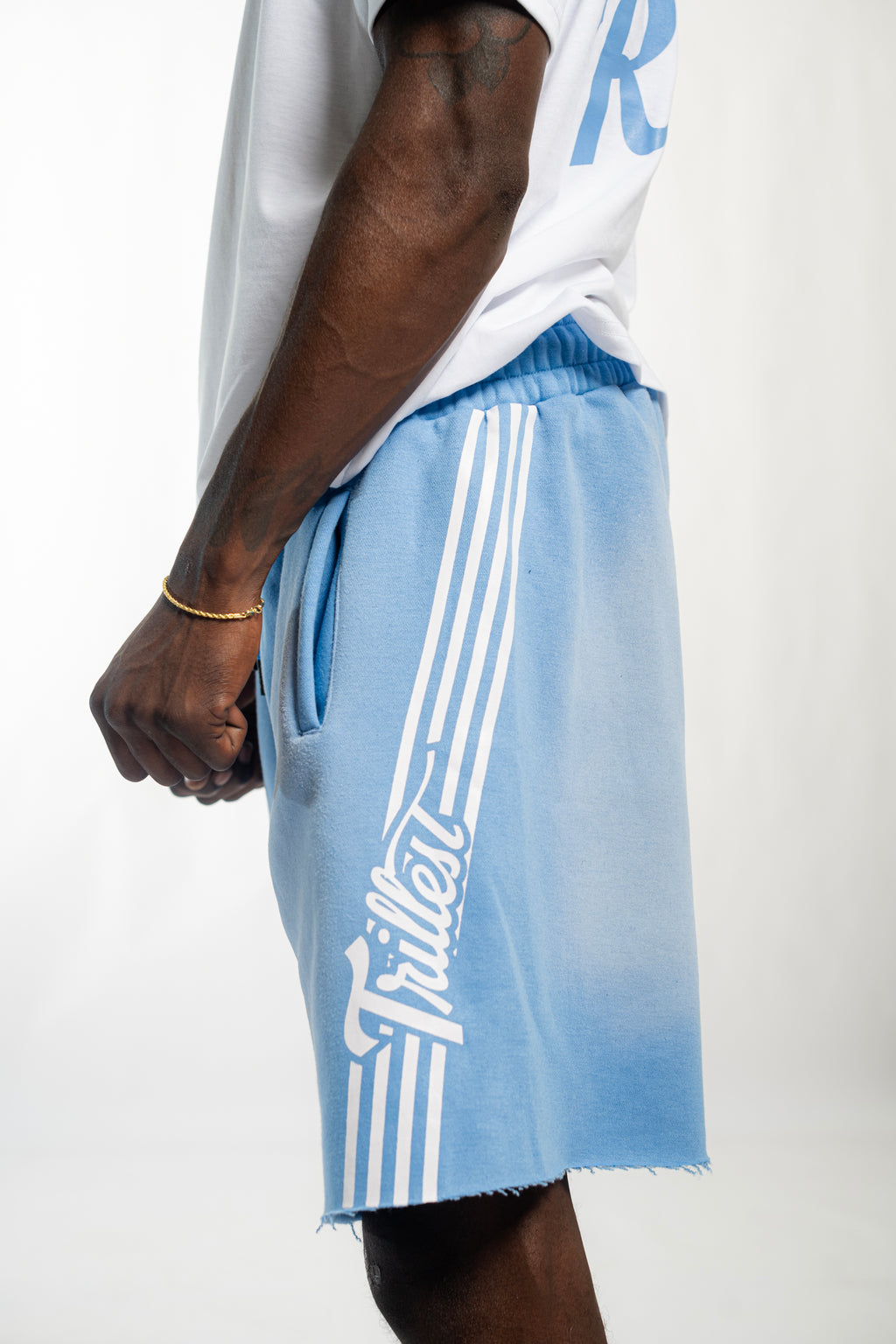 Cutoff 4-Stripes Sun Dried Shorts -  Sky/White