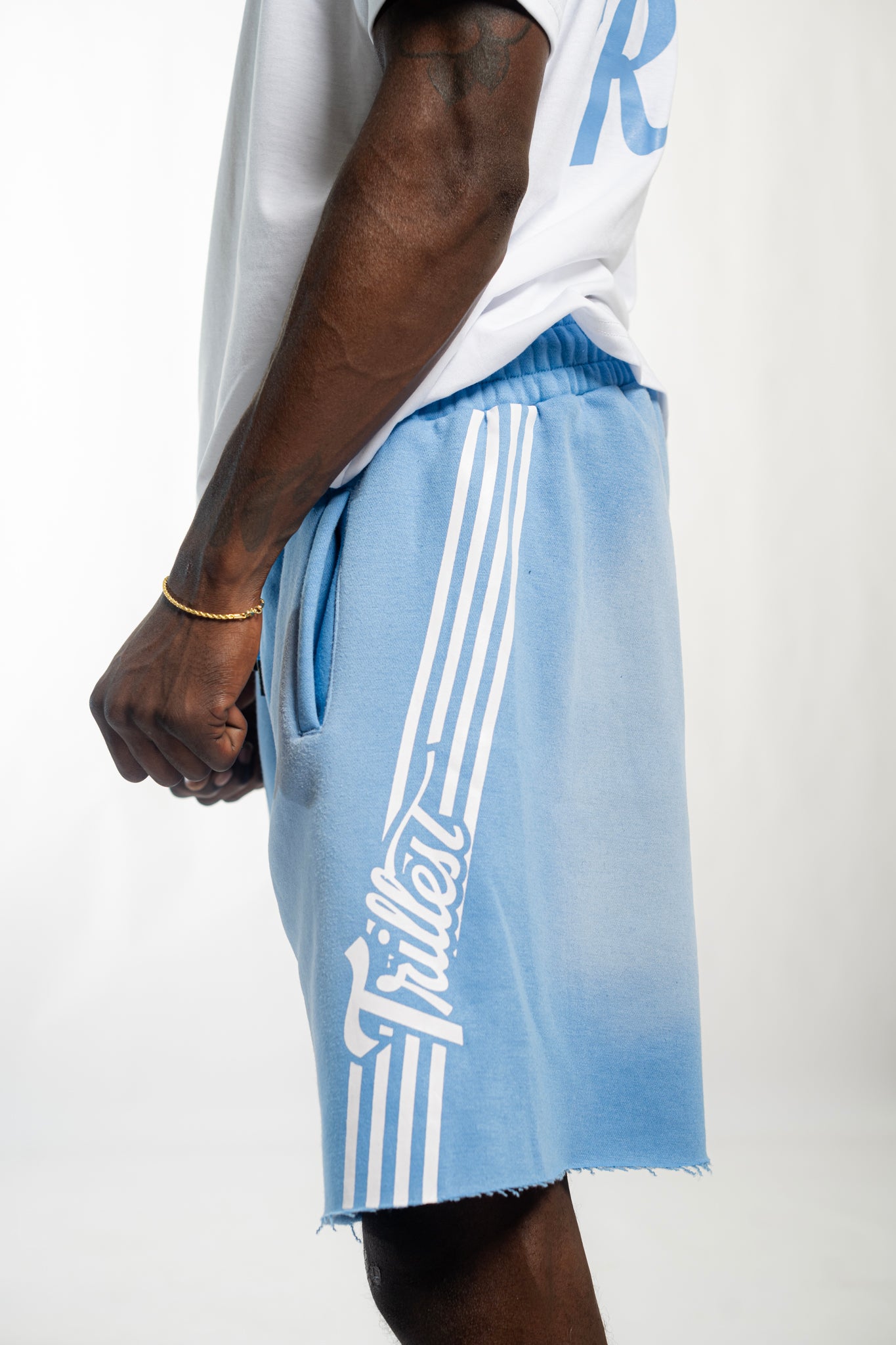 Cutoff 4-Stripes Sun Dried Shorts -  Sky/White