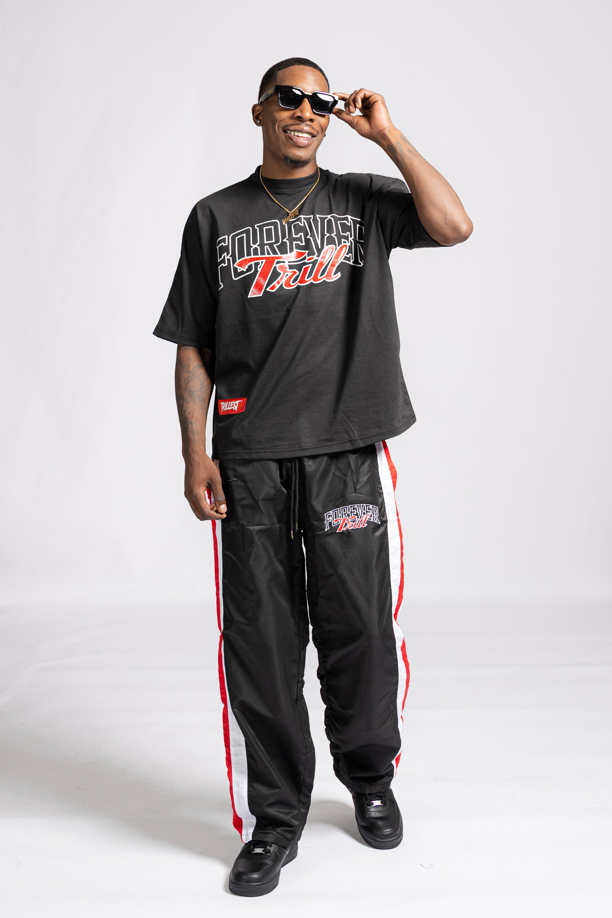 Forever Trill 3 Stripe Pants - Black/Red/White