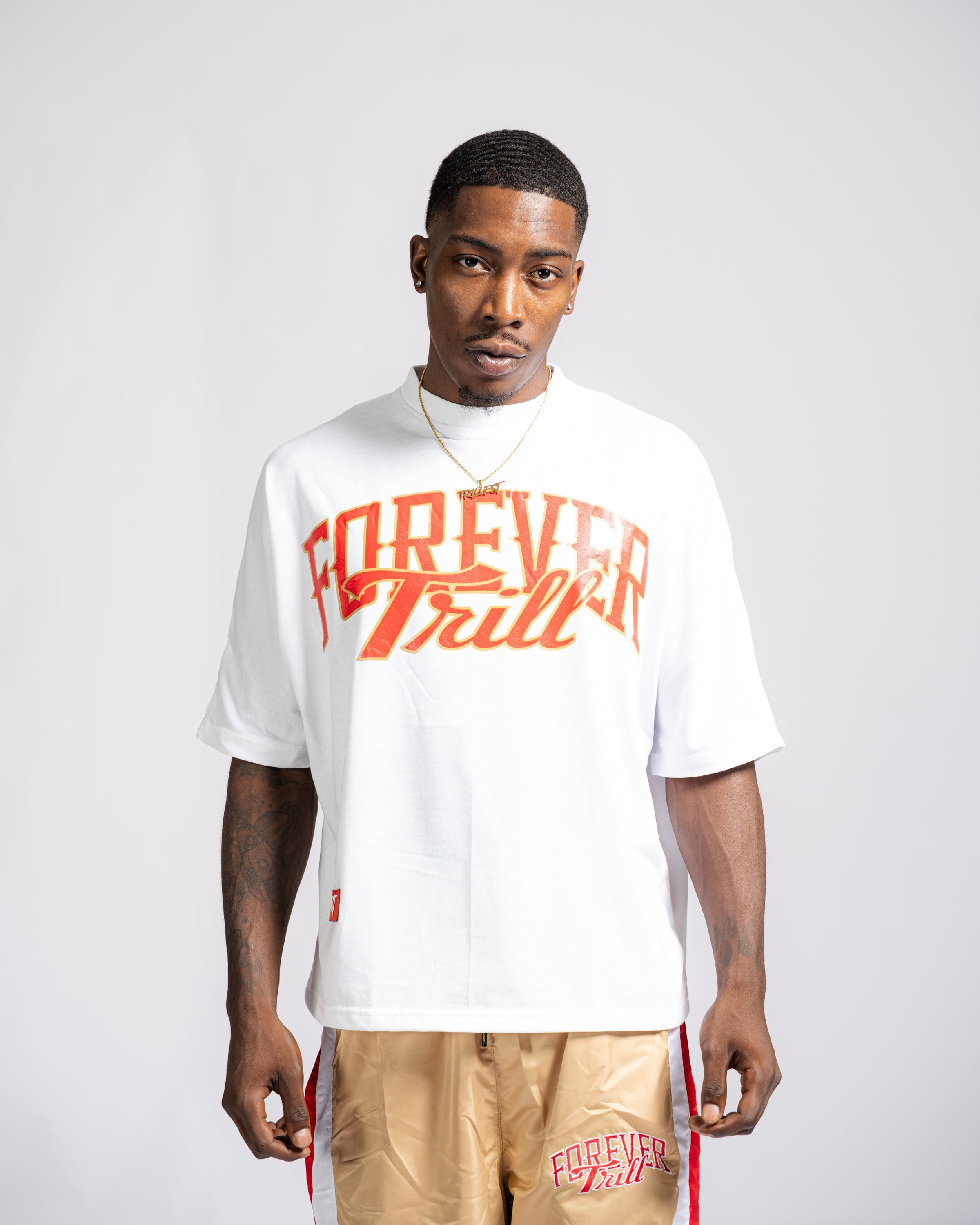 Forever Trill T-Shirt - White/Red/Cream (Oversized)