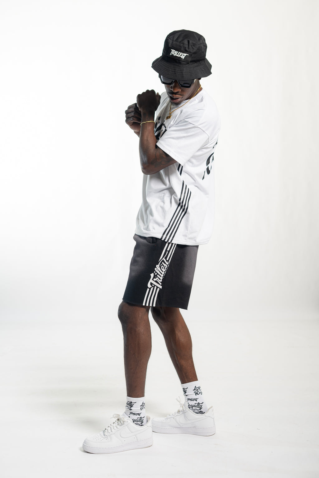 Cutoff 4-Stripes Sun Dried Shorts - Black/White