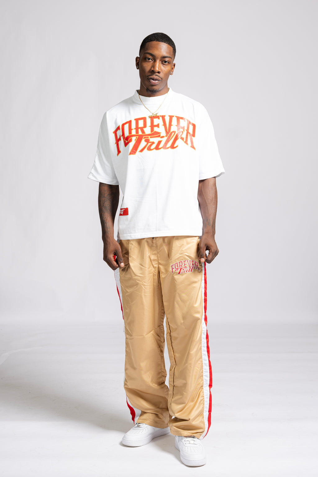 Forever Trill 3 Stripe Pants - Cream/Red/White