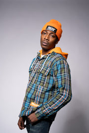 Hooded Flannel Jacket - Green\Blue\Orange