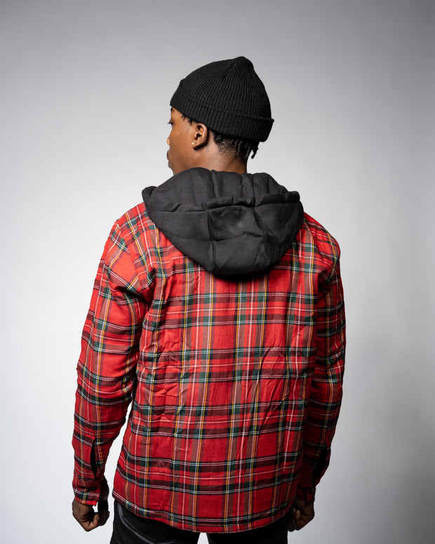 Hooded Flannel Jacket - Red\Black