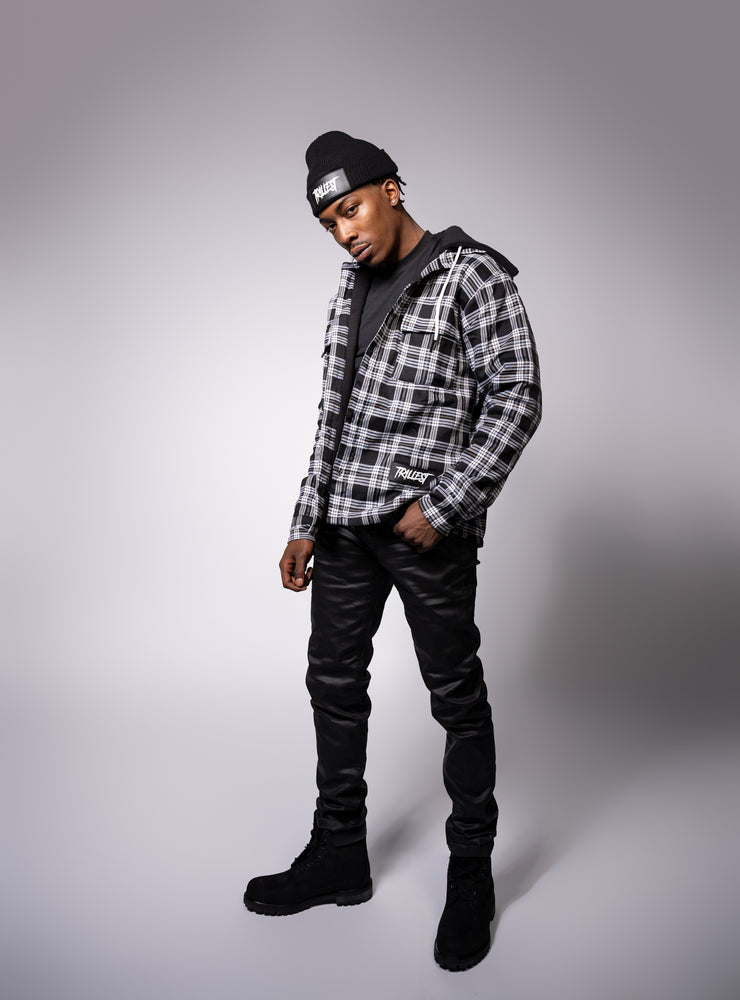 Hooded Flannel Jacket - Black\White