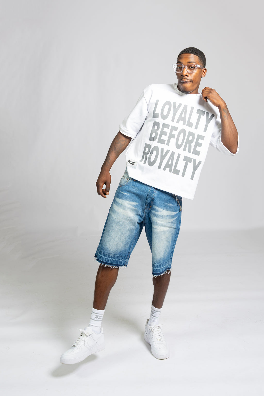 Loyalty Royalty Shirt - White/Gray (Drop Shoulder Boxy)