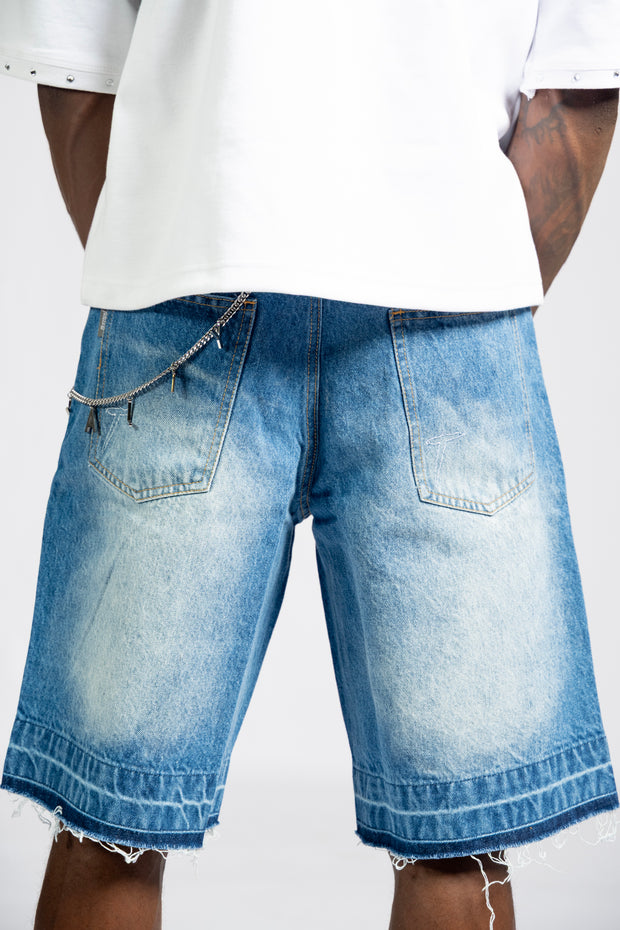 Distressed Denim Shorts - Blue