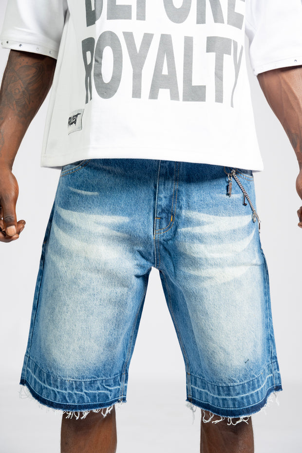 Distressed Denim Shorts - Blue